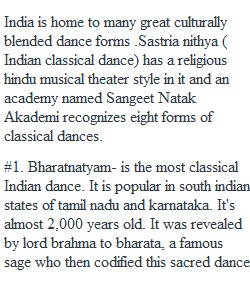 Dances of India Compare and Contrast